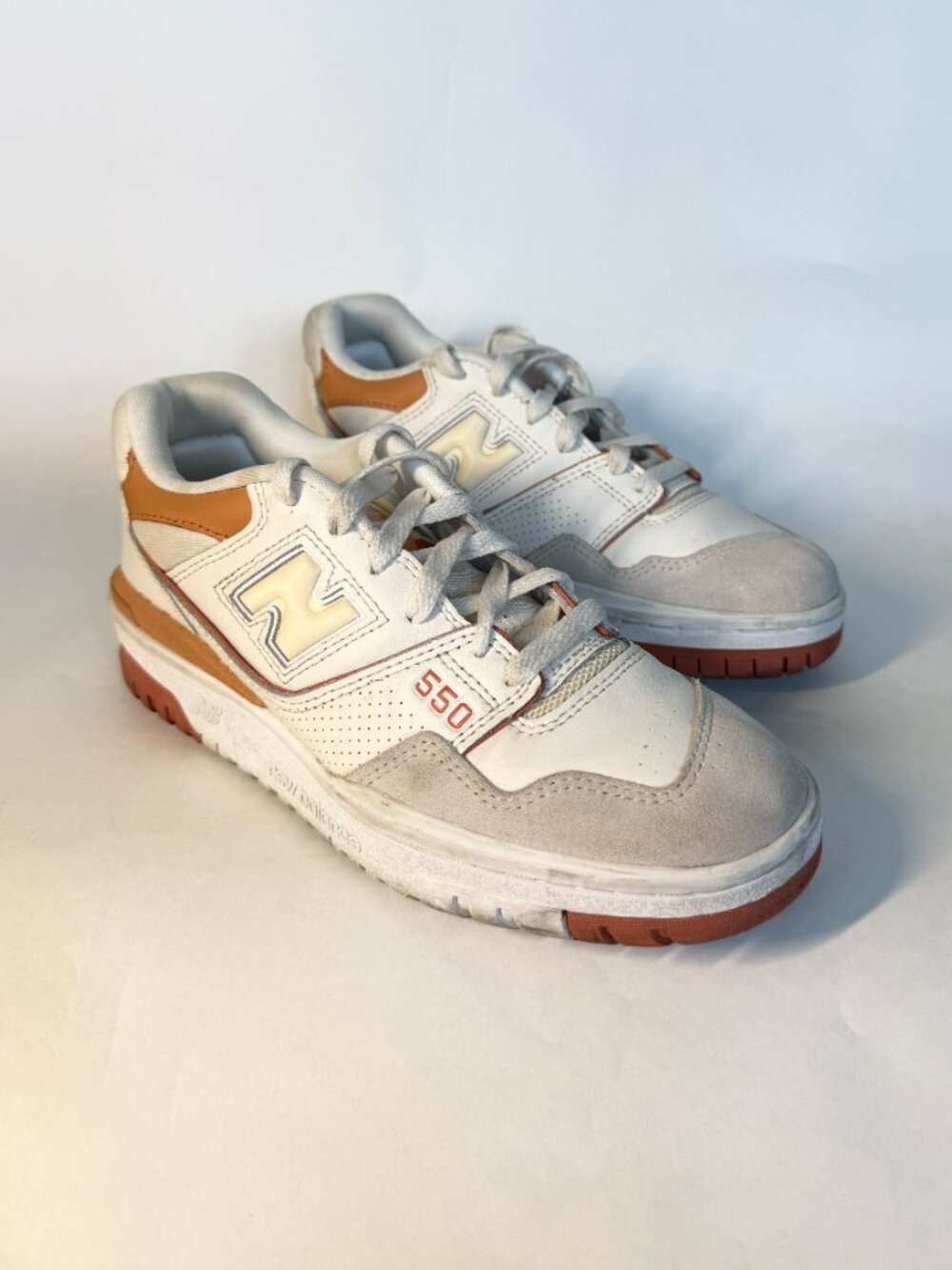 New Balance 550 White, Burnt Orange, Vintage Brown - Wmns 7.5/Mens 6
